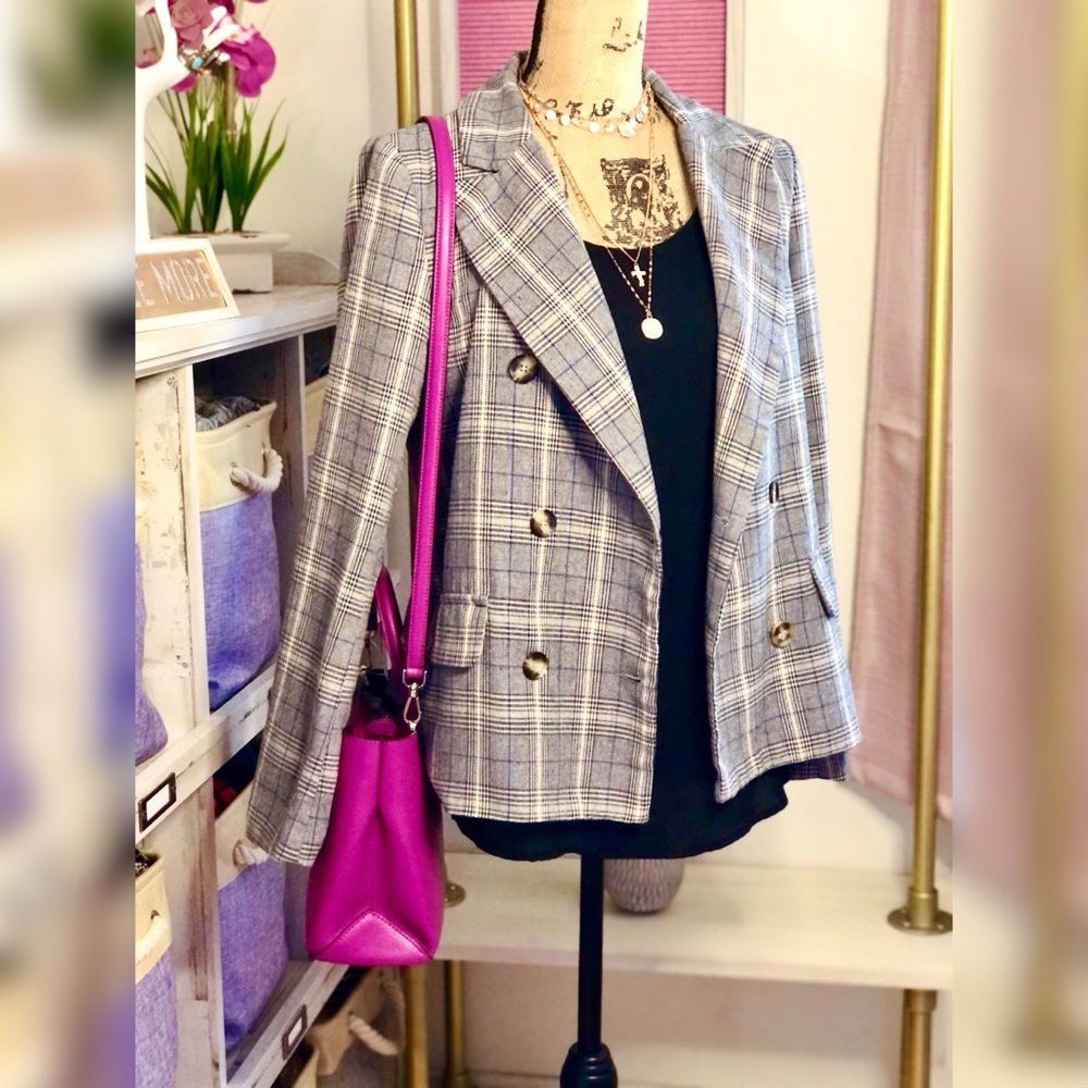 Plaid Jacket Gray Jacket Blazer - image 2